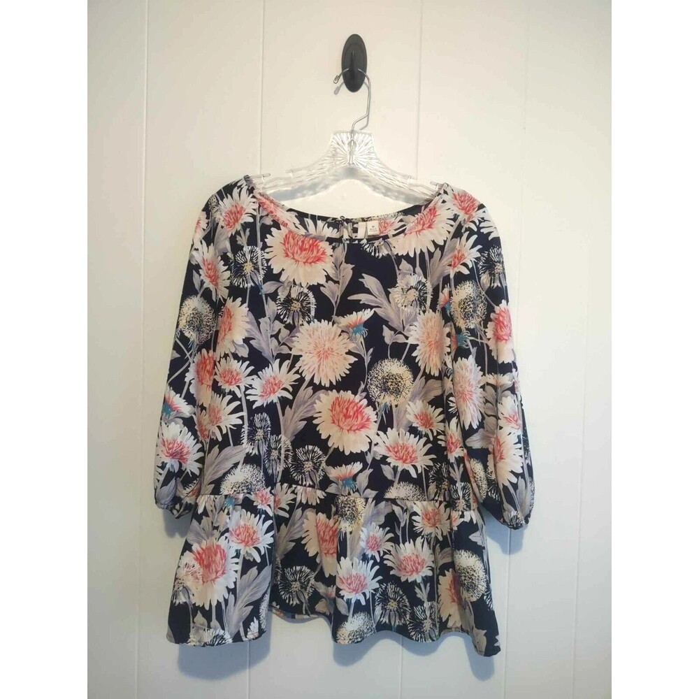 Lauren Conrad | Navy Floral 3/4 Sleeve Flowy Blouse Size Medium